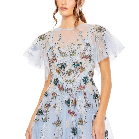 NWT Mac Duggal 20436 Embellished Multi Color Flutter Sleeve A-Line Dress Size 16 - Picture 11 of 11